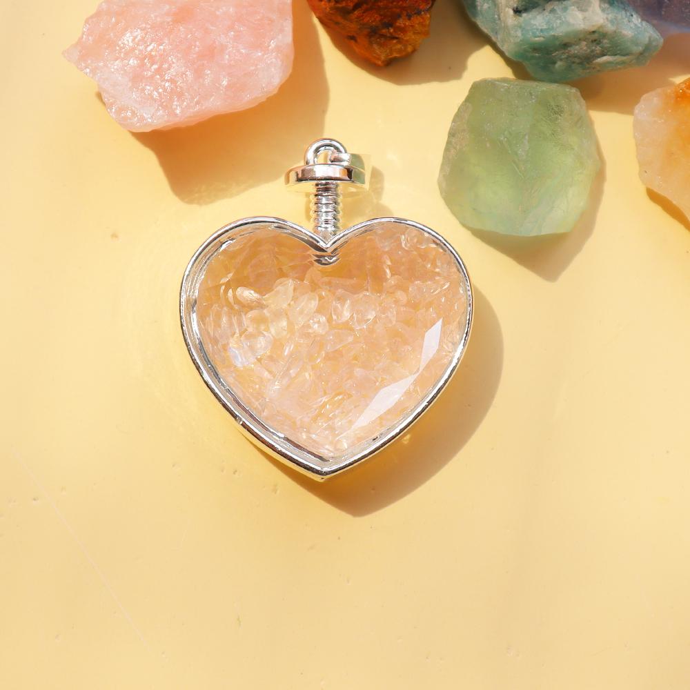 Natural Crystal Heart Pendant Wishing Bottle Crystal Necklace Sweater Chain Healing Gift to Wear