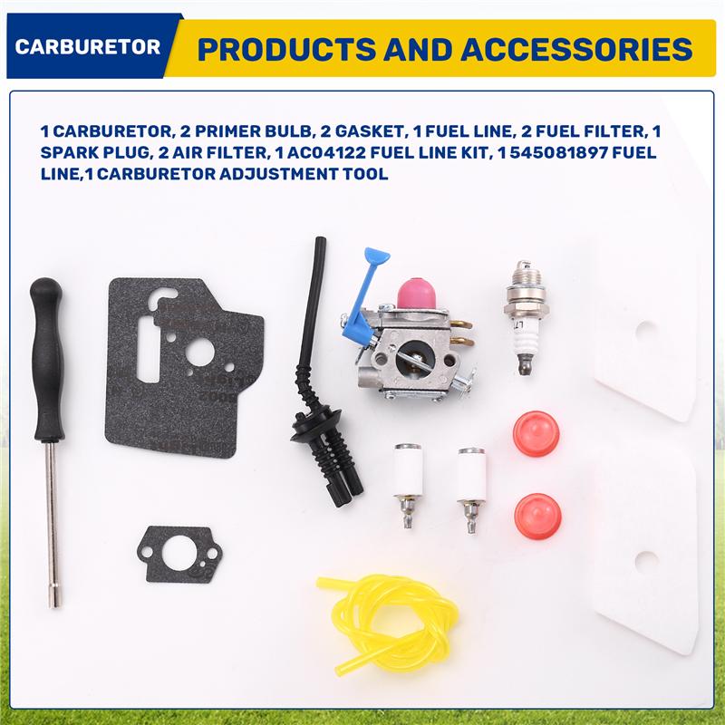 Carburatore Durevole-C1Q-W40A Per Decespugliatore Craftsman 124L 128R 128DJX Con Kit di Manutenzione Linea Carburante 545081897