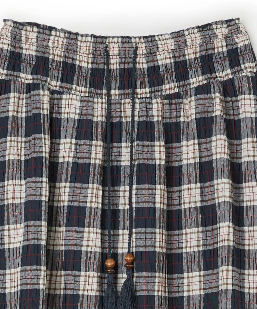 Penfield Check Crinkle Smocking Skirt Navy_Fs2Ws97F