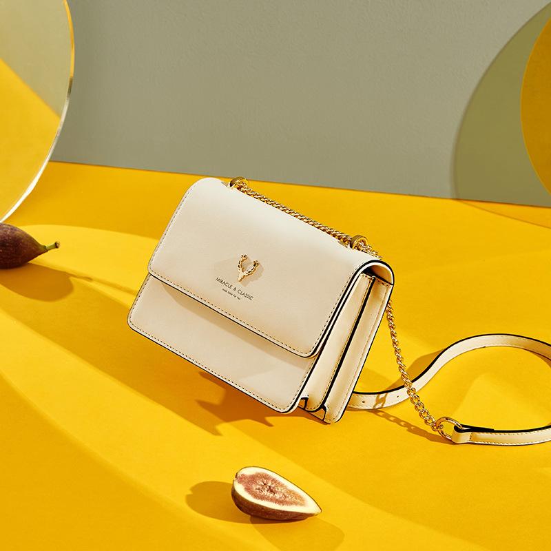 IELGY Crossbody Fashion Chain Women's Bag Square Magnetic Buckle Black All-match One Shoulder PU