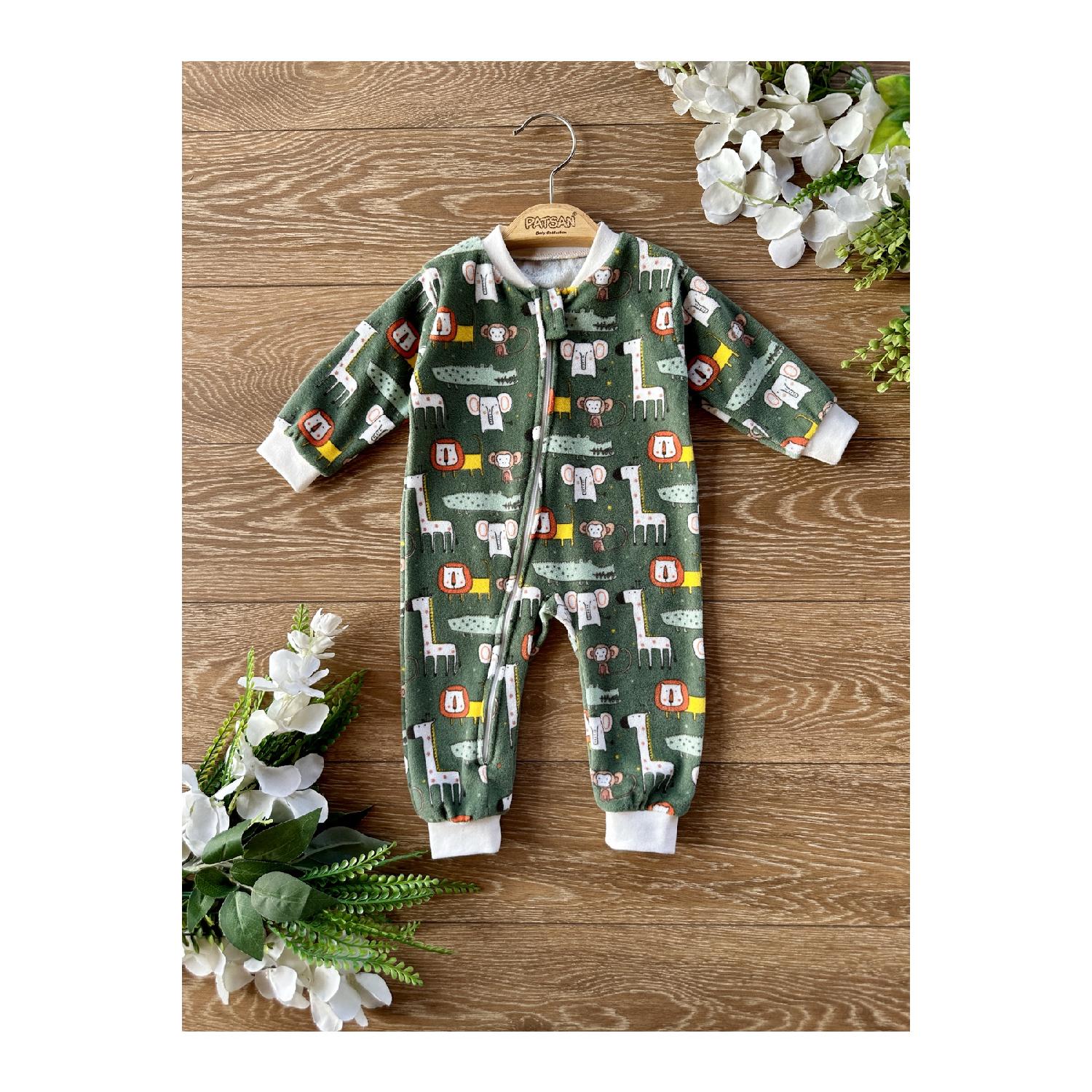 

Бархатный зимний детский комбинезон на молнии с изображением льва, жирафа, крокодила, зеленый 0-3 AY зелёный