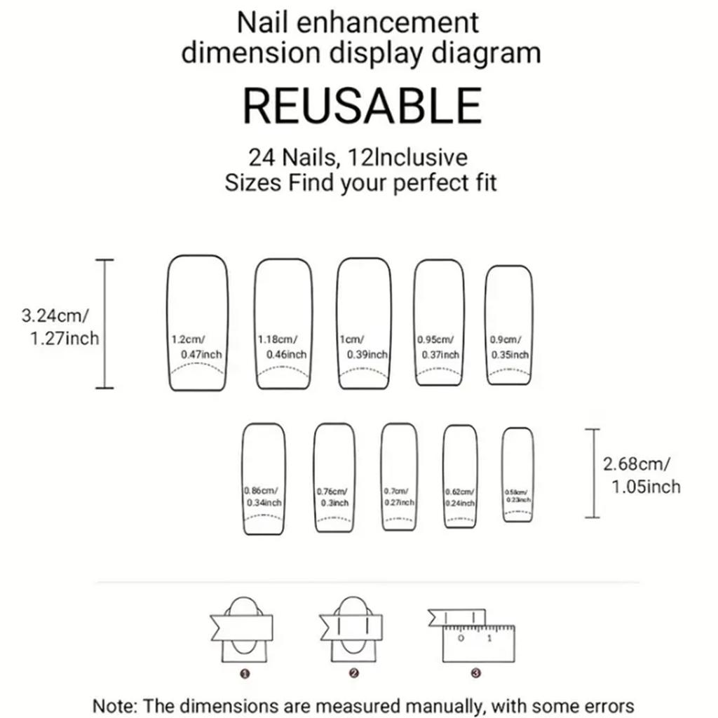 24Pcs Flower Design Fake Nails Resin Charming Reusable False Nails for Party and Daily Use
