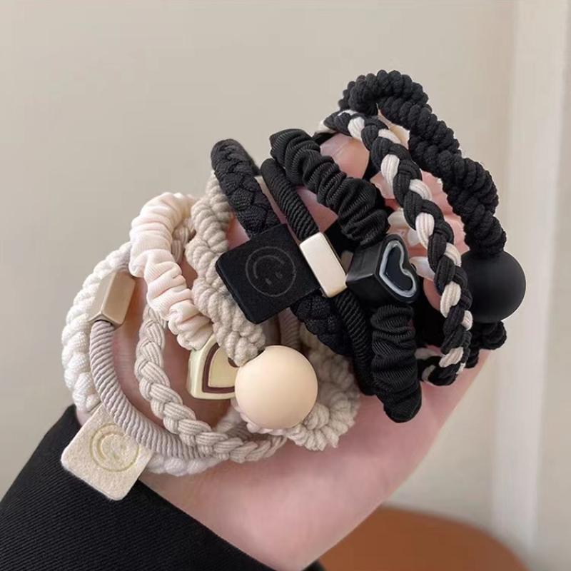 Simple and Stylish Leather and Rubber Hair Accessories for High Ponytails 5pcs