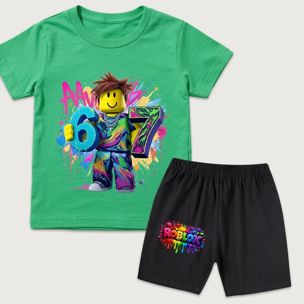 Fashion Cartoon Game 67 Cute Printed Kids T Shirt and Shorts 2 Piece Set Summer Casual Outfit for Boys and Girls Childrens Clothing