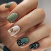 Eco-Friendly Gold Foil Green Leopard Print Fashion Nails - High-End, Versatile & Chic Tips for Cool, Stylish Looks