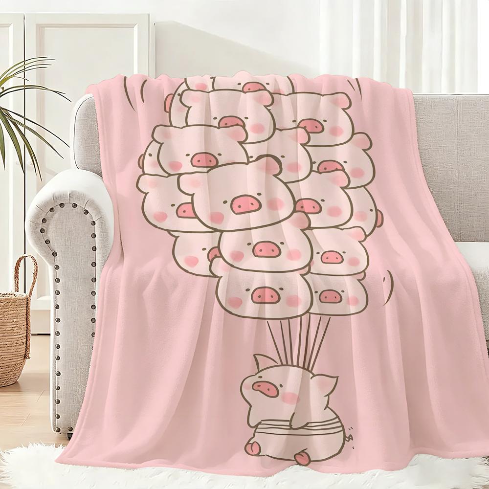 L-lulu Pig Throw Lightweight 240g Flannel Blanket Soft Skin-friendly for Summer Cooling