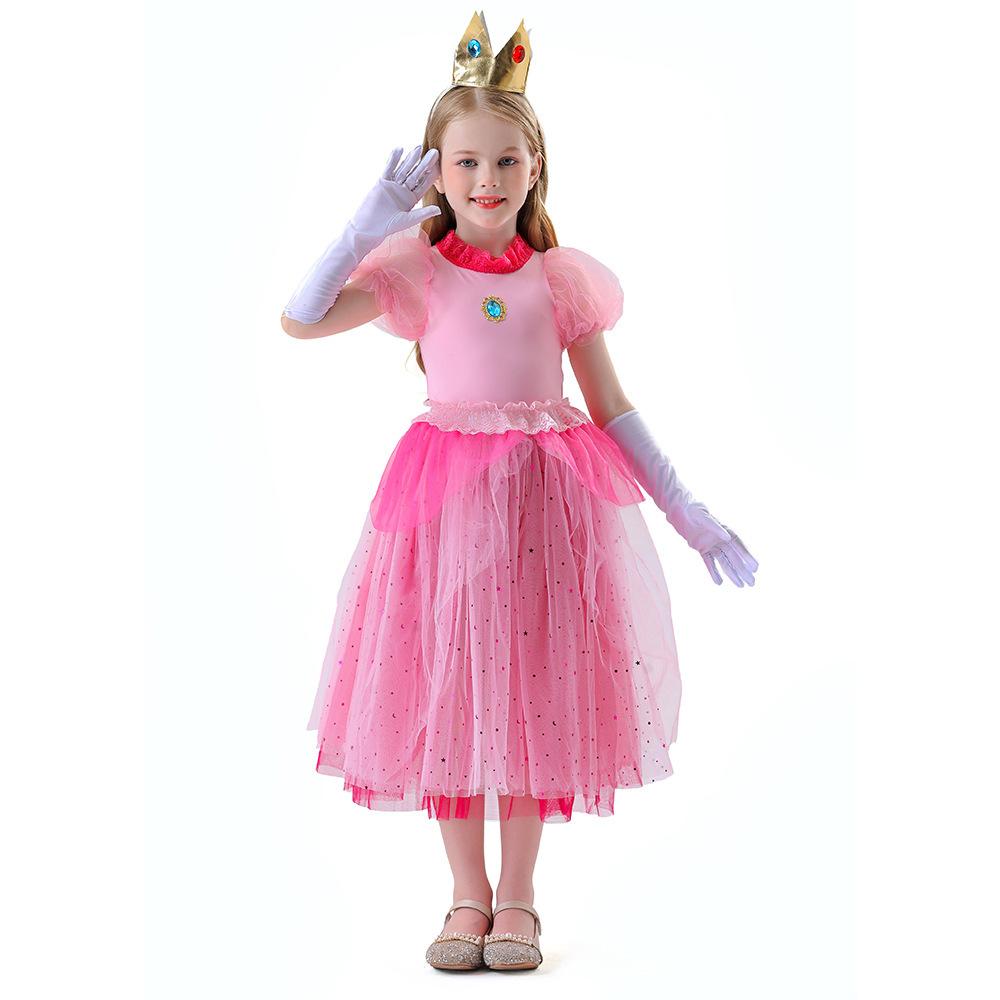 New super marie children's princess princess dress cosplay girls halloween costume