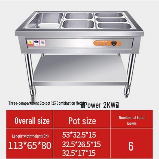 Commercial Electric Food Warmer: Stainless Steel Soup Pot and Serving Counter