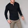 Mens Long Sleeve Henley T Shirt Solid Color Slim Fit Casual