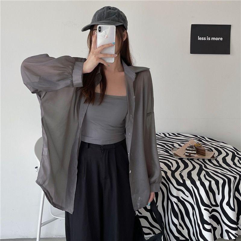 Women's Korean Style Long Sleeve Chiffon Sunscreen Shirt - Loose, Mid-Length, Anti-UV, Thin Cardigan