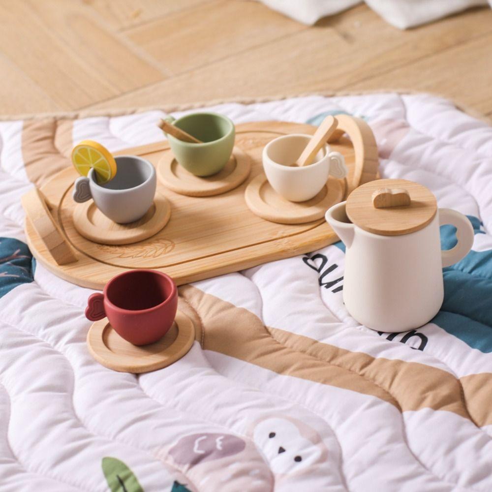 Wooden Teapot Teacup Simulation Education Pretend Play Toy Afternoon Tea Toy Kids Gift