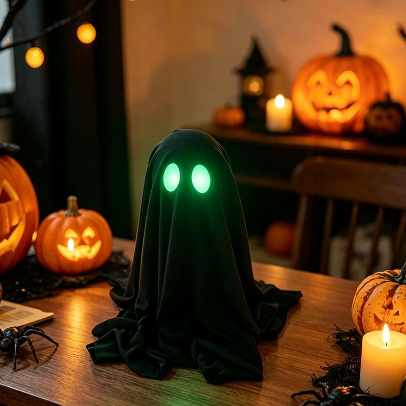 Glow in Dark Hooded Ghost Figurine Halloween Tabletop Decor Party Pub Bar Scene Decoration Black Skeleton Ornament