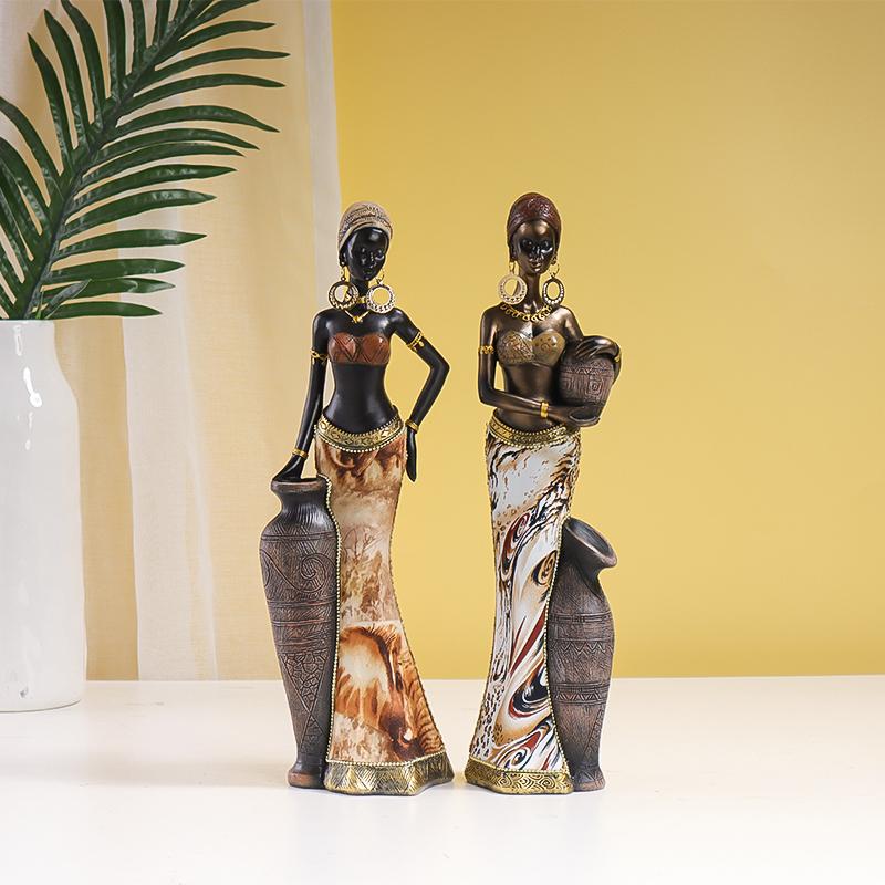 Retro African Style Resin Craft Figurines, Black Woman Art Sculpture for Bedroom, Living Room, Bar Cabinet, and Entryway Decor