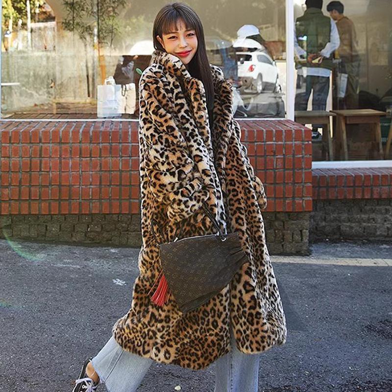 Long Imitation Leather Thick Plush Coat