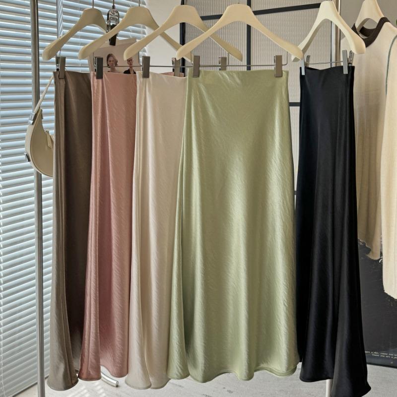 Acetate Satin Fishtail Skirt Femininity Simple Drape Thin Buttocks a Word Medium and Long Skirt