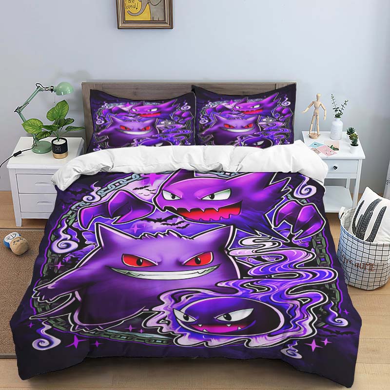 New 2026 Gengar-themed Duvet and Pillowcases – Suitable for Single, Double, King, and Queen Beds.