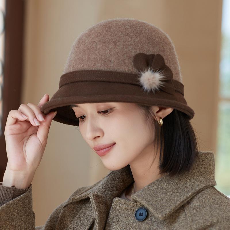 Imitation Wool Warm Bucket Hat Autumn and Winter Hat Women's Elegant British Wind Basin Hat Retro Bucket Hat