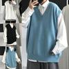 Maglione da Uomo Scollo a V Tinta Unita Senza Maniche Abbinabile a Tutto Maglione Primaverile per la Scuola
