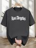 Niuwang Selection 200g 100% Cotton Short Sleeve T-shirt - Black Casual Regular Fit with Los Angeles Graphic Print
