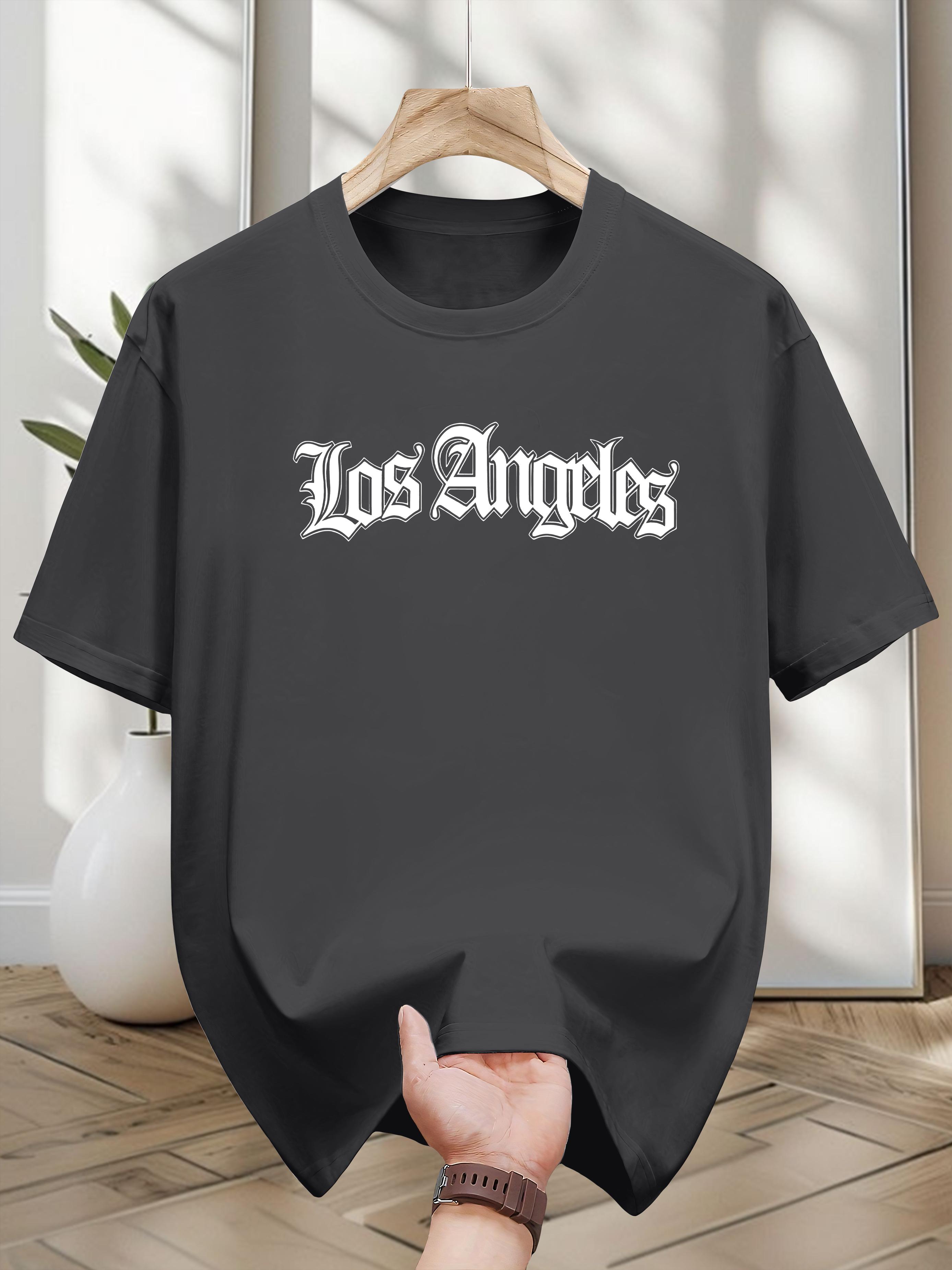 

Niuwang Selection 200g 100% Cotton Short Sleeve T-shirt - Black Casual Regular Fit with Los Angeles Graphic Print S