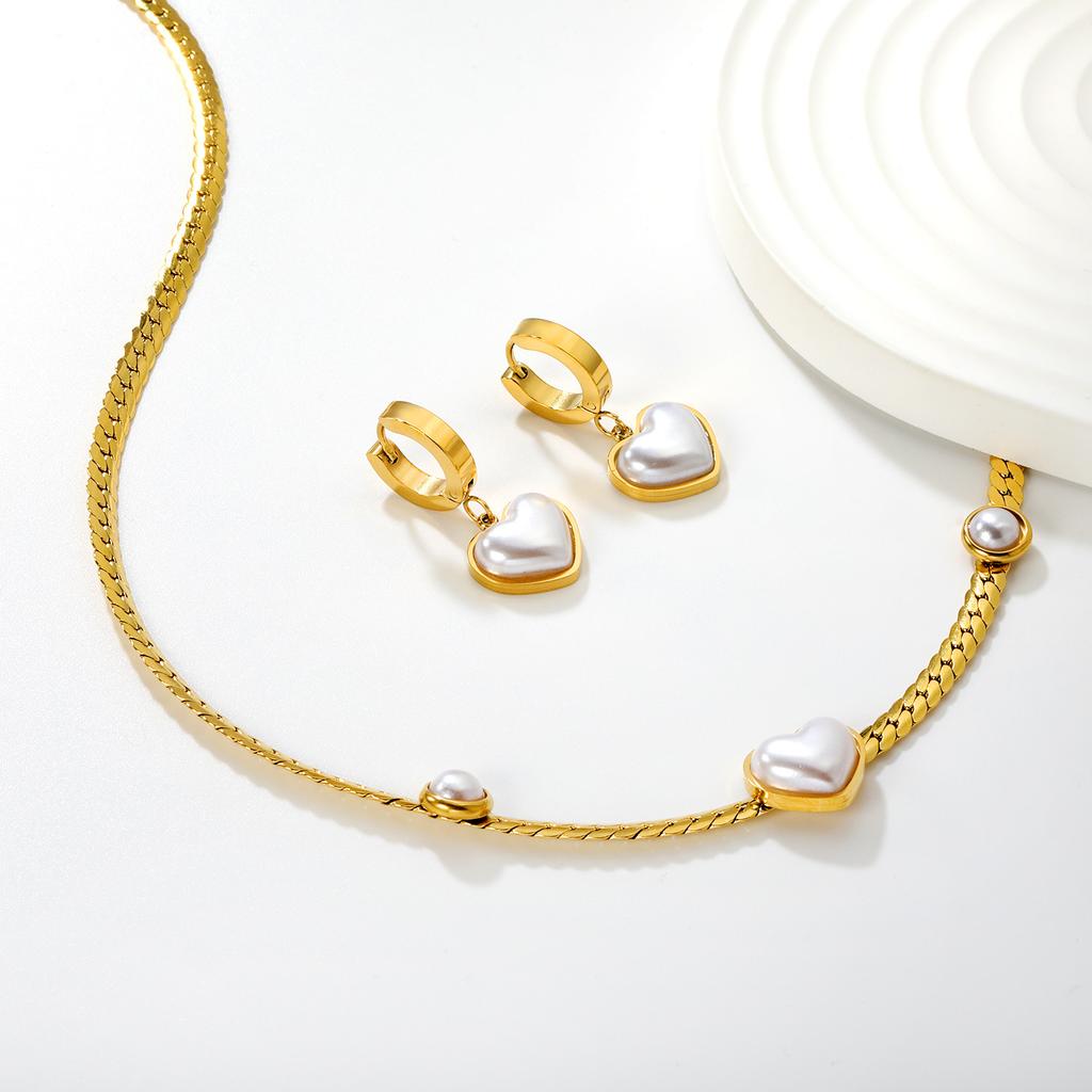 Fashion Stainless Steel Earrings Necklace Women's Light Luxury High-end Love Jewelry Set