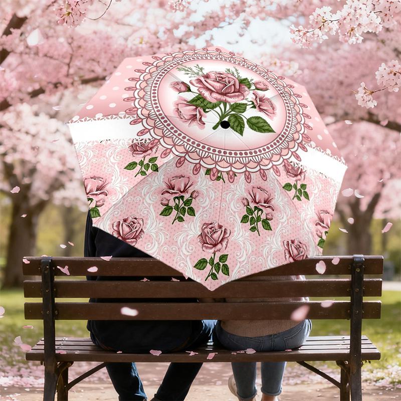 1PC Rose LaceAutomatic Open/Close Umbrella with Windproof, 8-Rib Sturdy Canopy, Durable Ribs, Fashionable Design1268A
