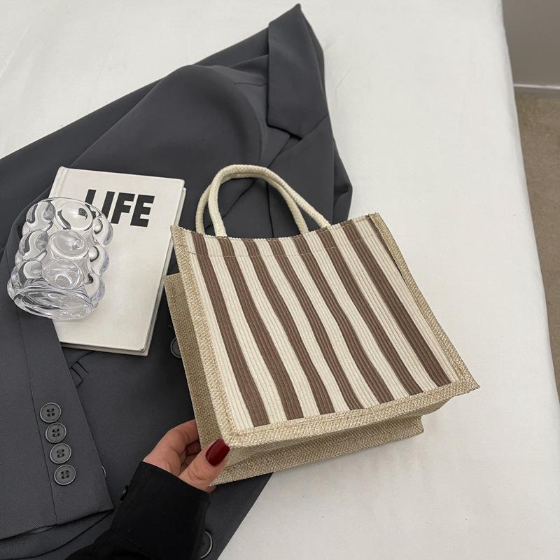 Lunch Box Bento Bag Women'S Fashion Vertical Striped Tote Bag Women Go To Work To Carry Rice Hand Bag