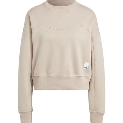 Moletom Feminino Manga Longa Gola Redonda Logo Sólido Marrom-Cinzento HZ4382