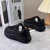 ins trendy full leather casual board shoes velvet autumn and winter heightening thick-soled small muffin shoes
