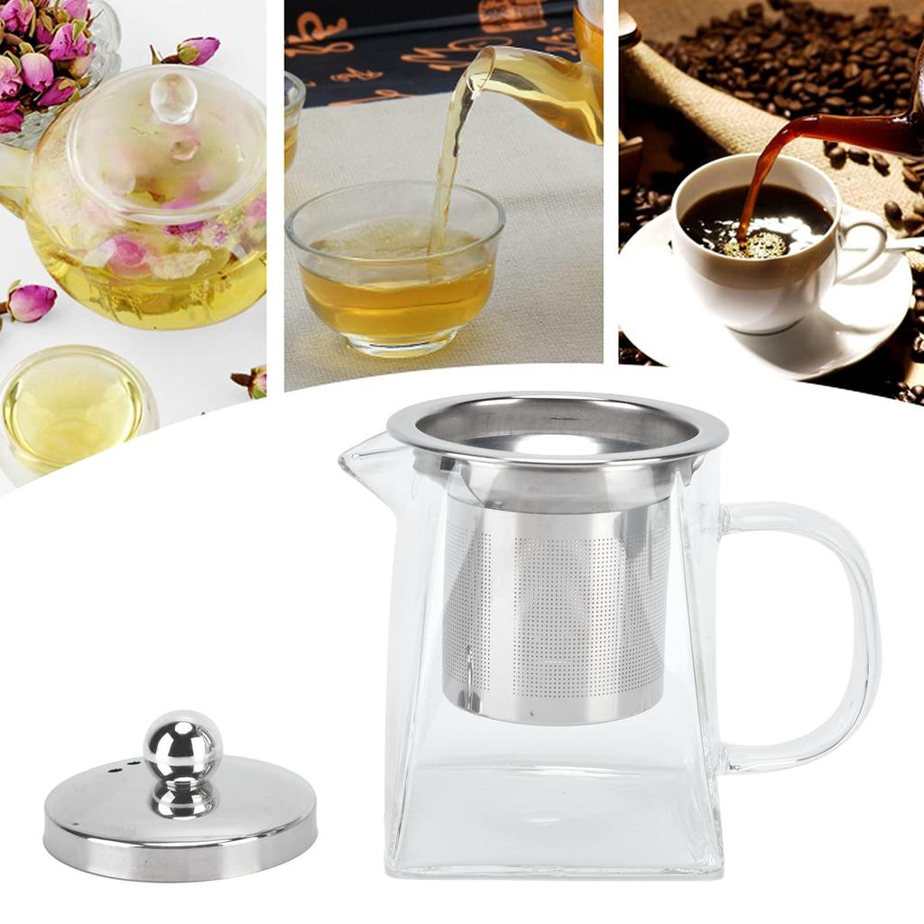 Clear Glass Teapot 350ml Removable 304 Stainless Steel Thermal Tea Kettle with Handle for Loose Leaf Tea (350ml)