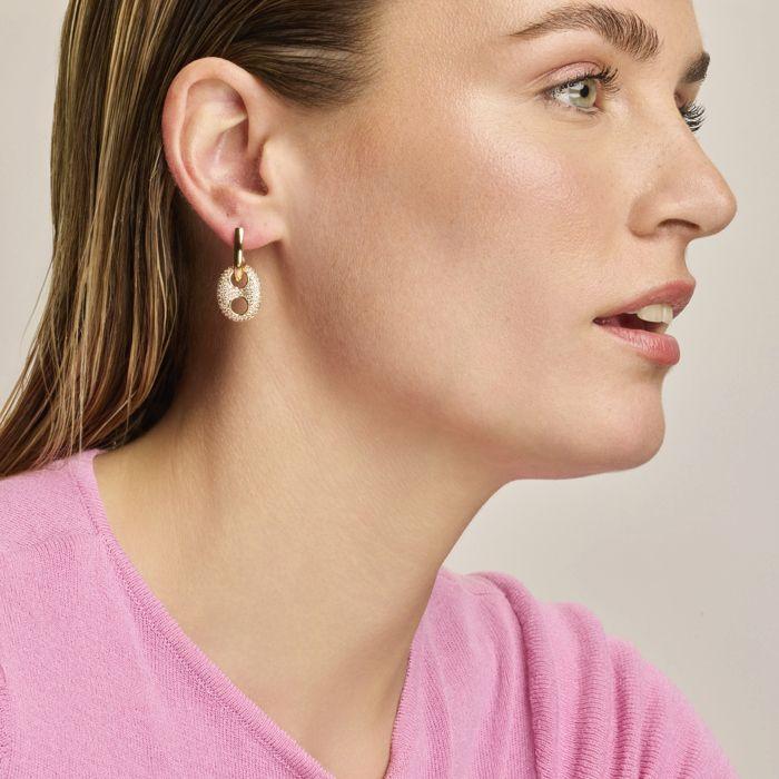 Earrings - LUXENTER - Memat - 18k Gold Finish - White Zirconia - Half Hoop 27.4×13.6 Mm