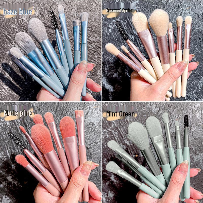 8-Piece Morandi Makeup Brush Set with Leather Case – Soft, Portable Beauty Tools