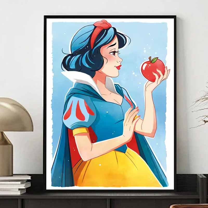 Disney 5D DIY Diamond Painting Snow White Watercolor Illustration Full Round Diamond Mosaic Cartoon Cross Stitch Art Painting for Home Decoration