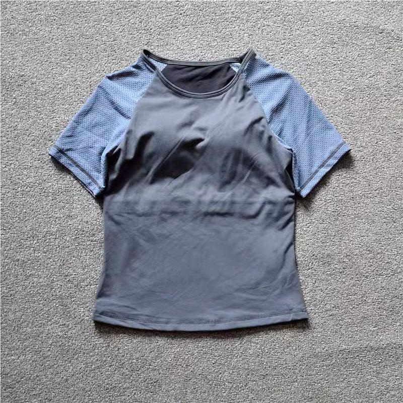 

Foreign Trade Original Order Yoga T-shirt Women s Tight Padded Lining Quick-Drying Breathable Sports Fitness Short Sleeve Tops Gray Gray S