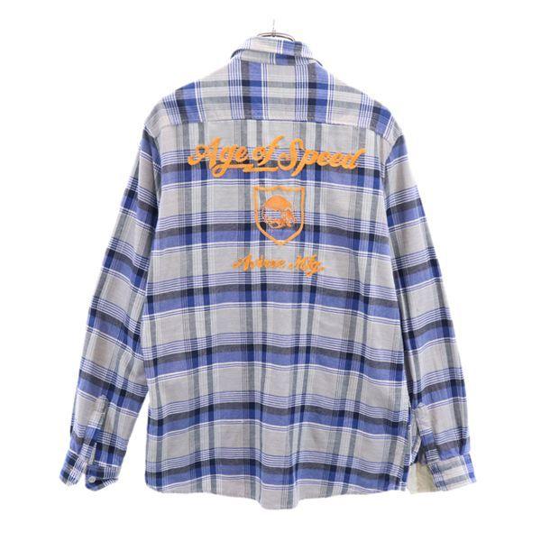 AVIREX Check Long Sleeve Flannel Shirt XL Gray Back Chain Stitch Men's Used