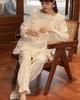 Lolita Long Sleeve Pajama Set Pants White Cosplay Ruffles White [Lady Lazy] (L)