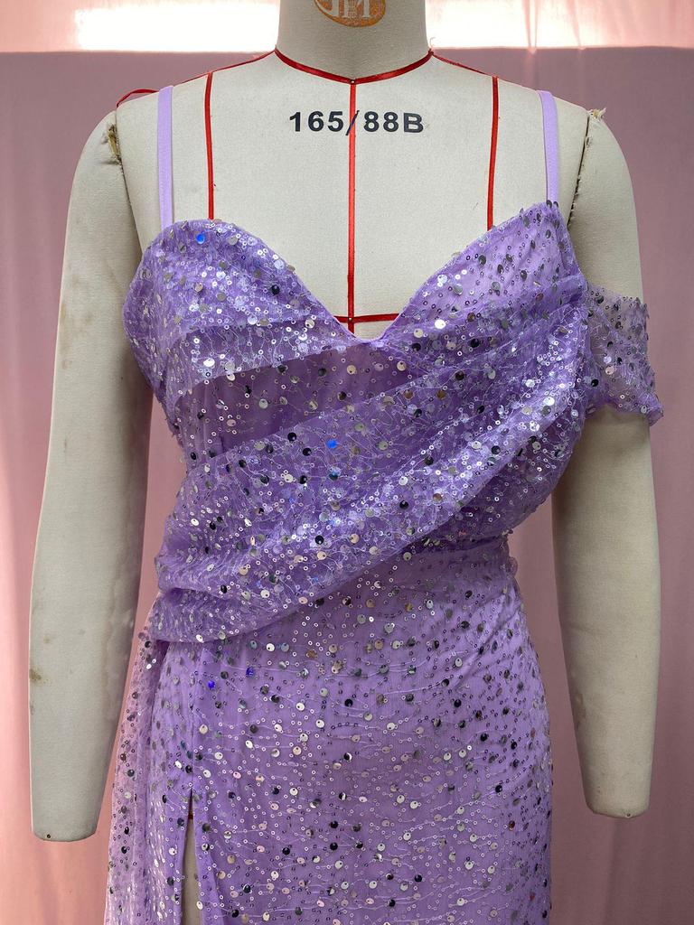 Robe de soirée à paillettes pour femme 2025: Jupe longue fendue irrégulière transfrontalière européenne et américaine avec bretelles