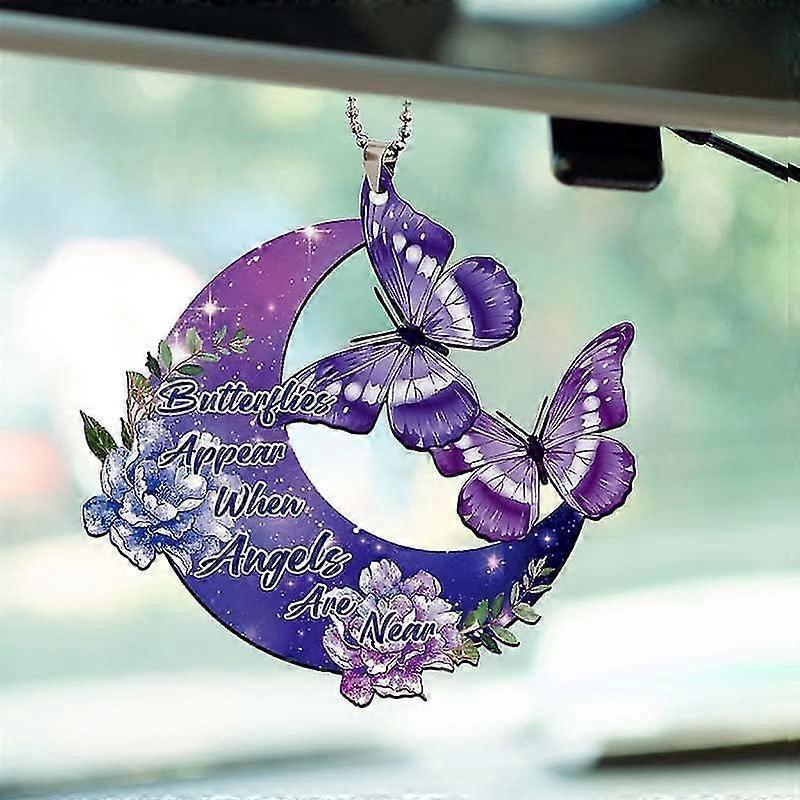 Purple Butterfly Car Rearview Mirror Hanging Accessories, Souvenir Christmas Ornament Gifts, Butterfly Pendant for Car - DD