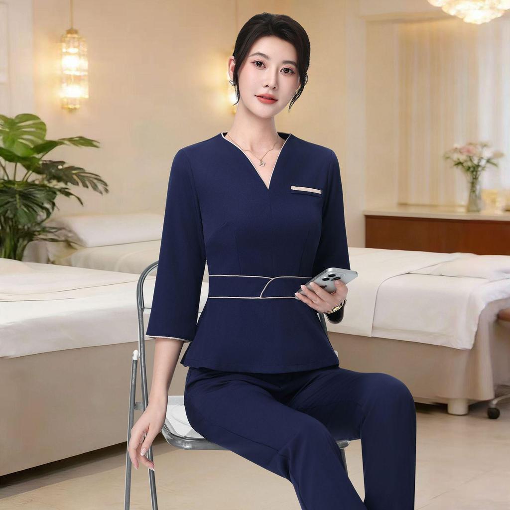 Women's V-Neck Beauty Salon & Jewelry Store Professional Summer Uniform Dress