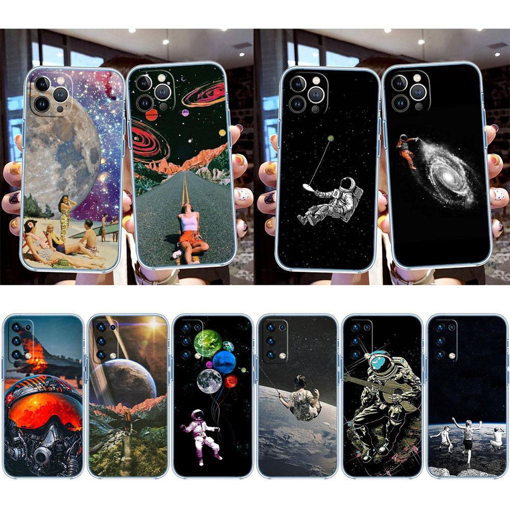 IK2 Abstract Space Astronaut Transparent Phone Case for Motorola Moto G7 G8 G9 G84 G85 G73 G24 G15 Z2 Play Power Plus