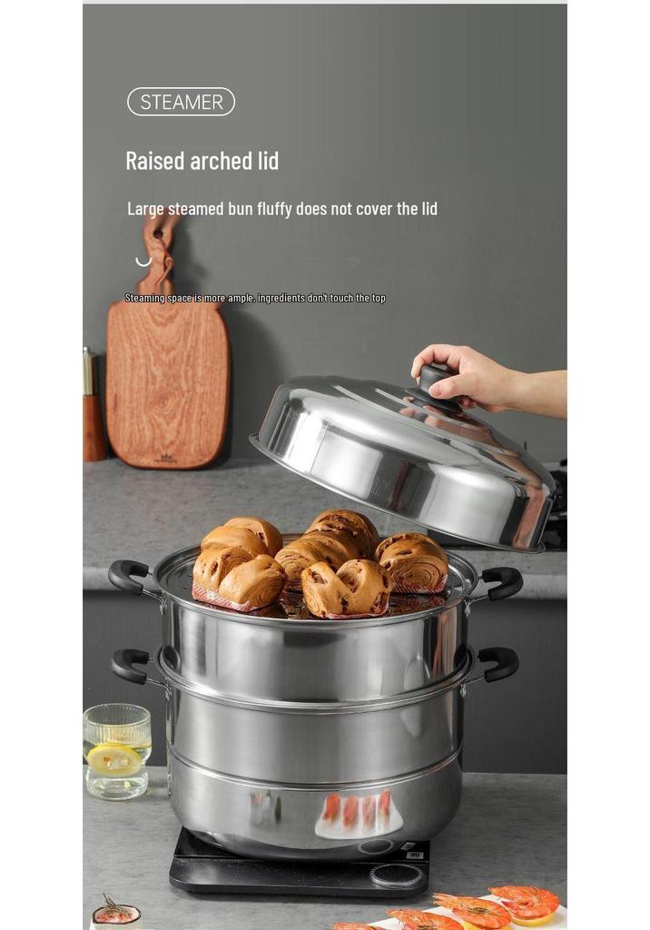 Thickened Stainless Steel Multi-layer Steamer Pot for Household Use - Suitable for Induction & Gas Stoves