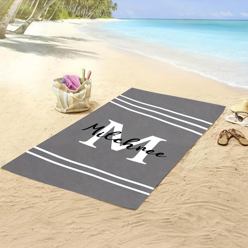 Personalized Striped Beach Towel Custom Name/Logo Oversized Microfiber Towel Summer Party Gift for Beach Swimming Bath Sports