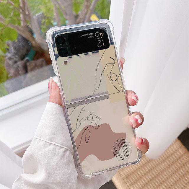 Face Art Luxury Case For Samsung Galaxy Z Flip 3 4 5G Funda Z Flip3 Clear PC Hard Shockproof Back Phone Coque