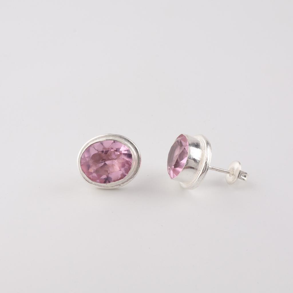 Rare Morganite Gemstone 925 Sterling Silver Jewelry Handmade Stud Earrings 0.5" EE-178-10