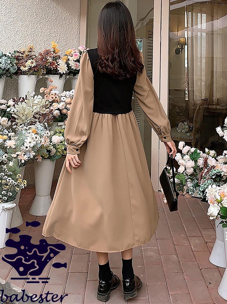 Babestar Layered Long Sleeve Skirt with Solid Long Perfect for Casual Black and Size Women's Dress, Ruffles, Color, A-Line, Waistline, Sleeves,