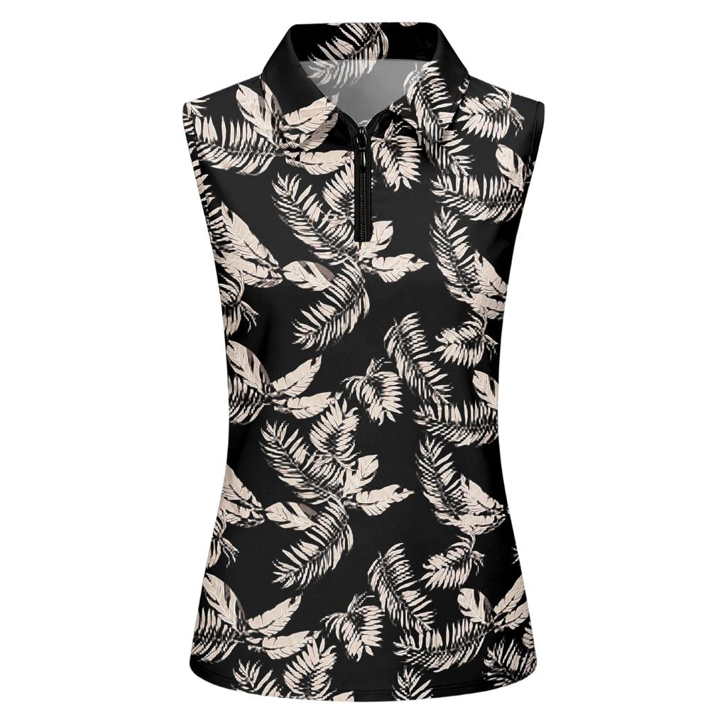 Ärmelloses Golfshirt für Damen mit Reißverschlusskragen, bedrucktes sportliches Tanktop für Sport und Outdoor-Aktivitäten, leichter Stoff
