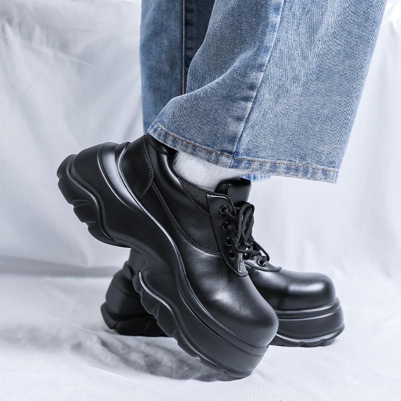 New Platform Heightening Derby Shoes Men's Paris Retro Big Head Shoes British Commuter Leather Shoes Dad Shoes 24309-R