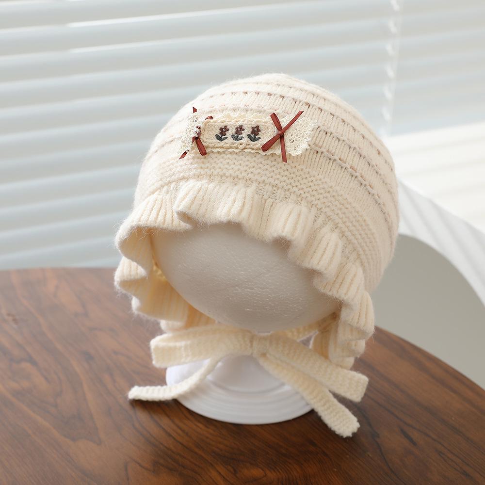 Windproof Knitted Baby Hat: Warm Wool Pointed Top with Ear Protection for Newborn Girls