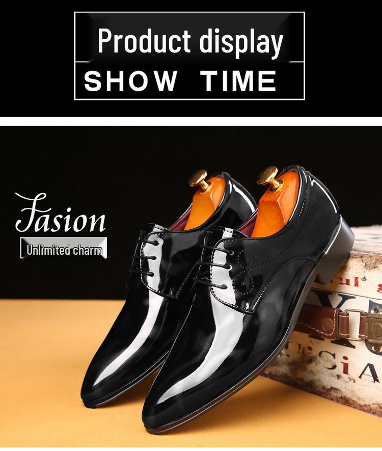 Męskie buty wizytowe ze sznurowaniem ze skóry lakierowanej ze szpicem w dużych rozmiarach