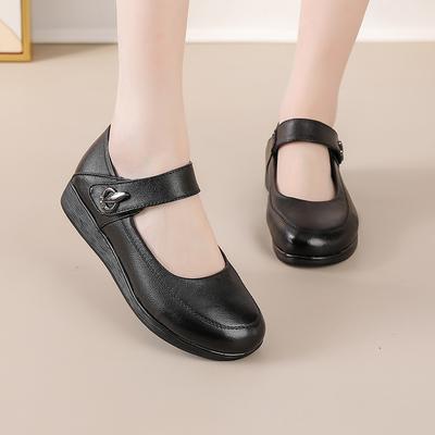 Spring and Autumn Single Shoes Round Head Flat Sole Soft Sole Leather Shoes Non-slip Shoes for the Elderly